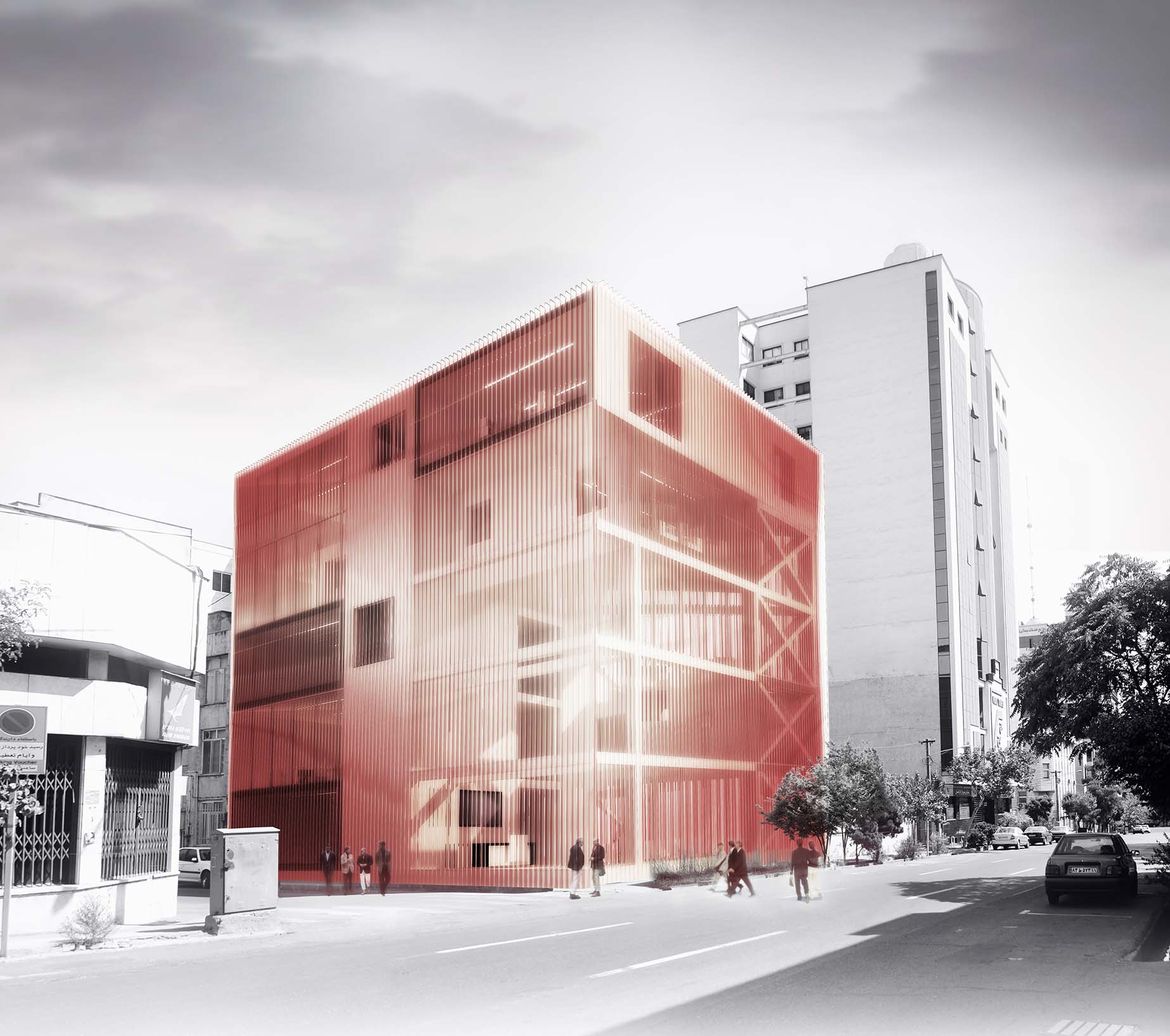 Exterior Render of Ghazvin Glass Co Head-office in Day light.