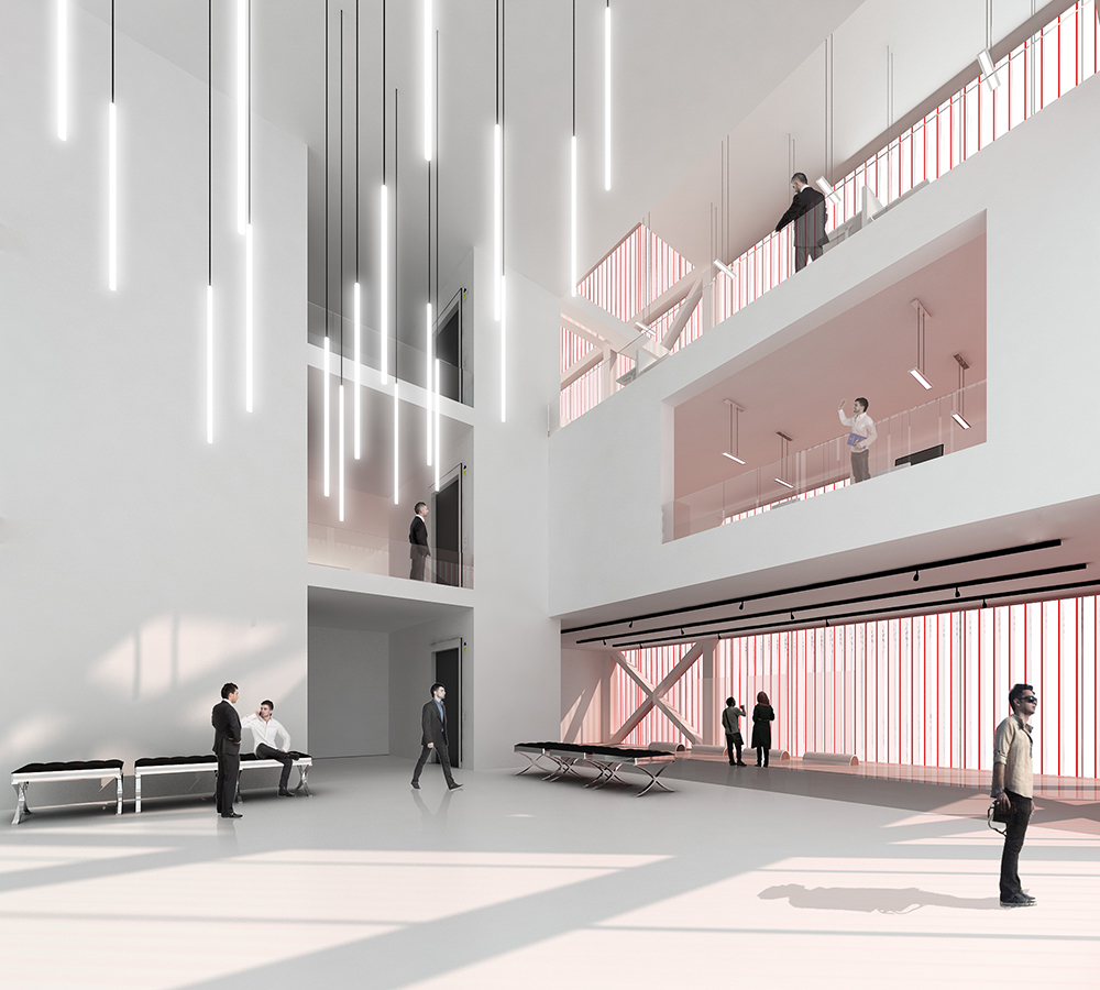 Interior Render of Ghazvin Glass Co Head-office Lobby.