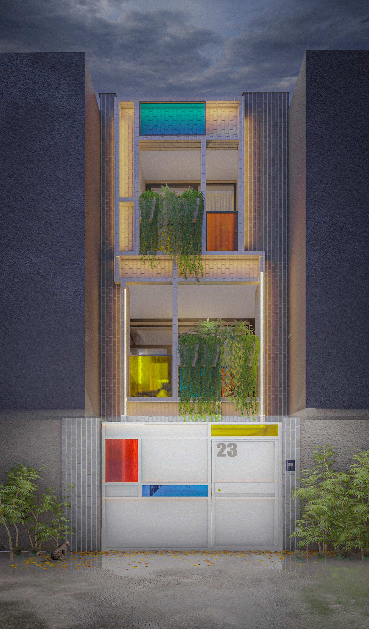 main facade, night, A house surrounded by neighbors, Babol, Mazandaran