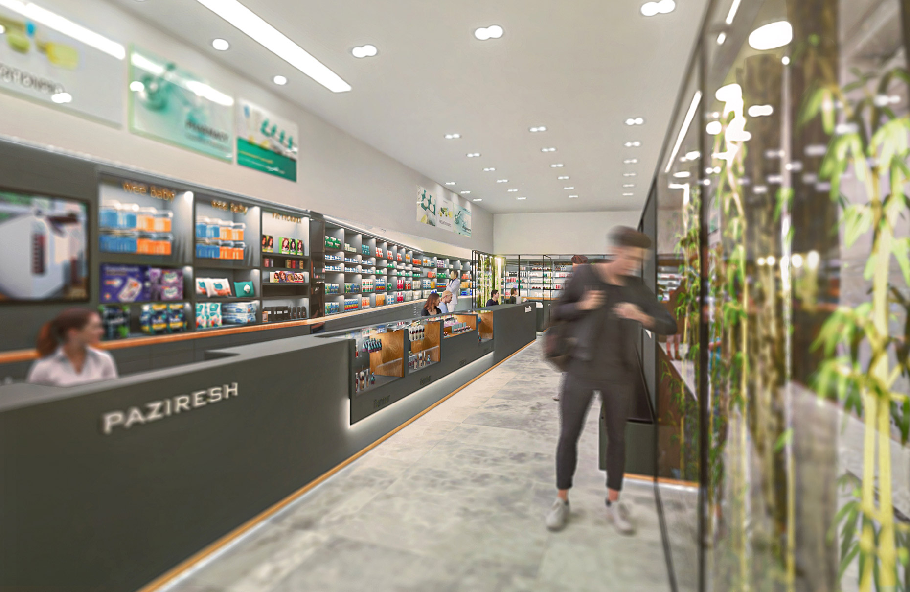 pharmacy, interior render 1 , Pharmacy and the Tiny Clinic Above project