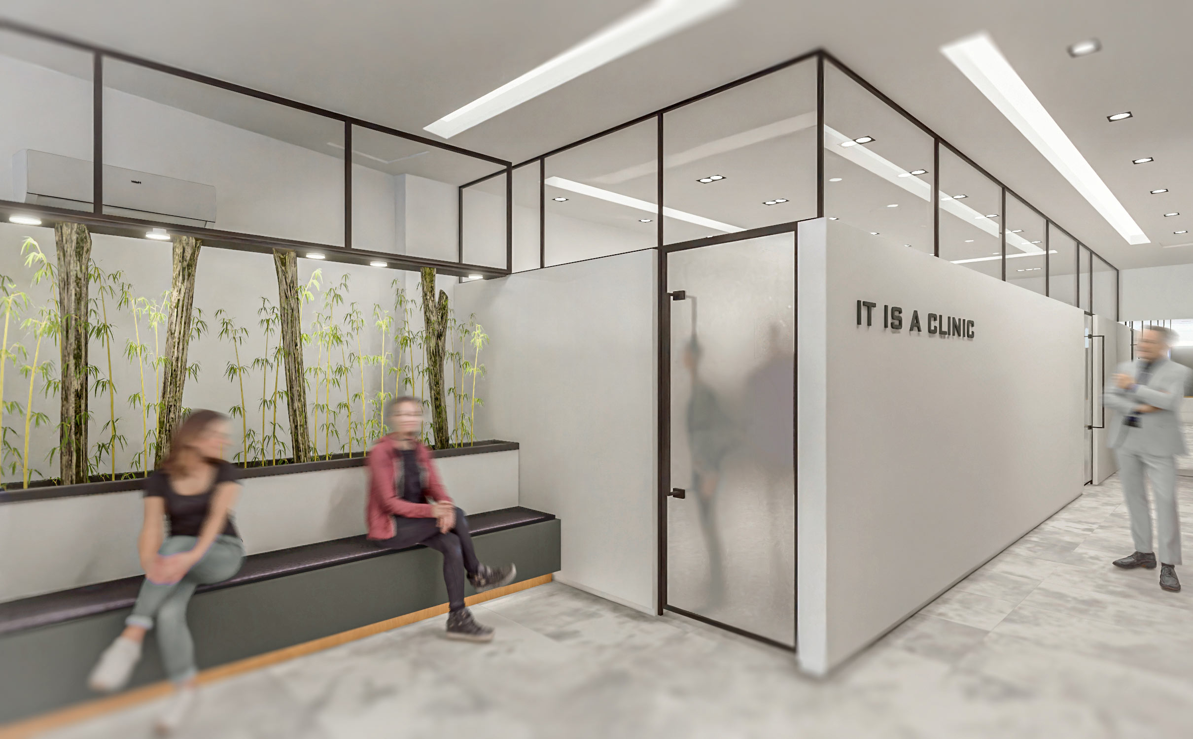 clinic, upper floor, lobby, render 2, Pharmacy and the Tiny Clinic Above project