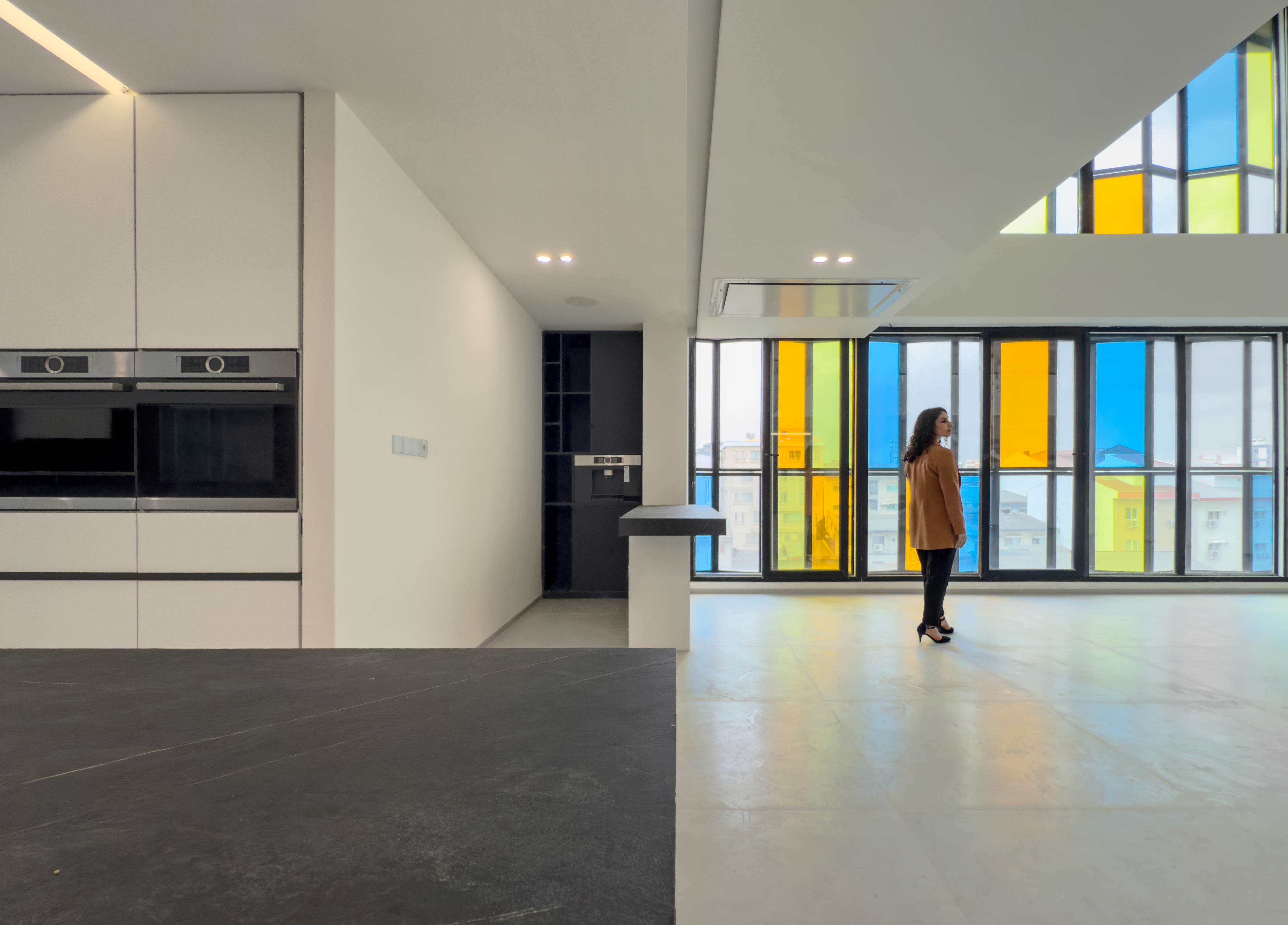kitchen and the main window of the living room, Penthouse, Penthouse at the Jameh-Chin (Pleated Veil) Apartment