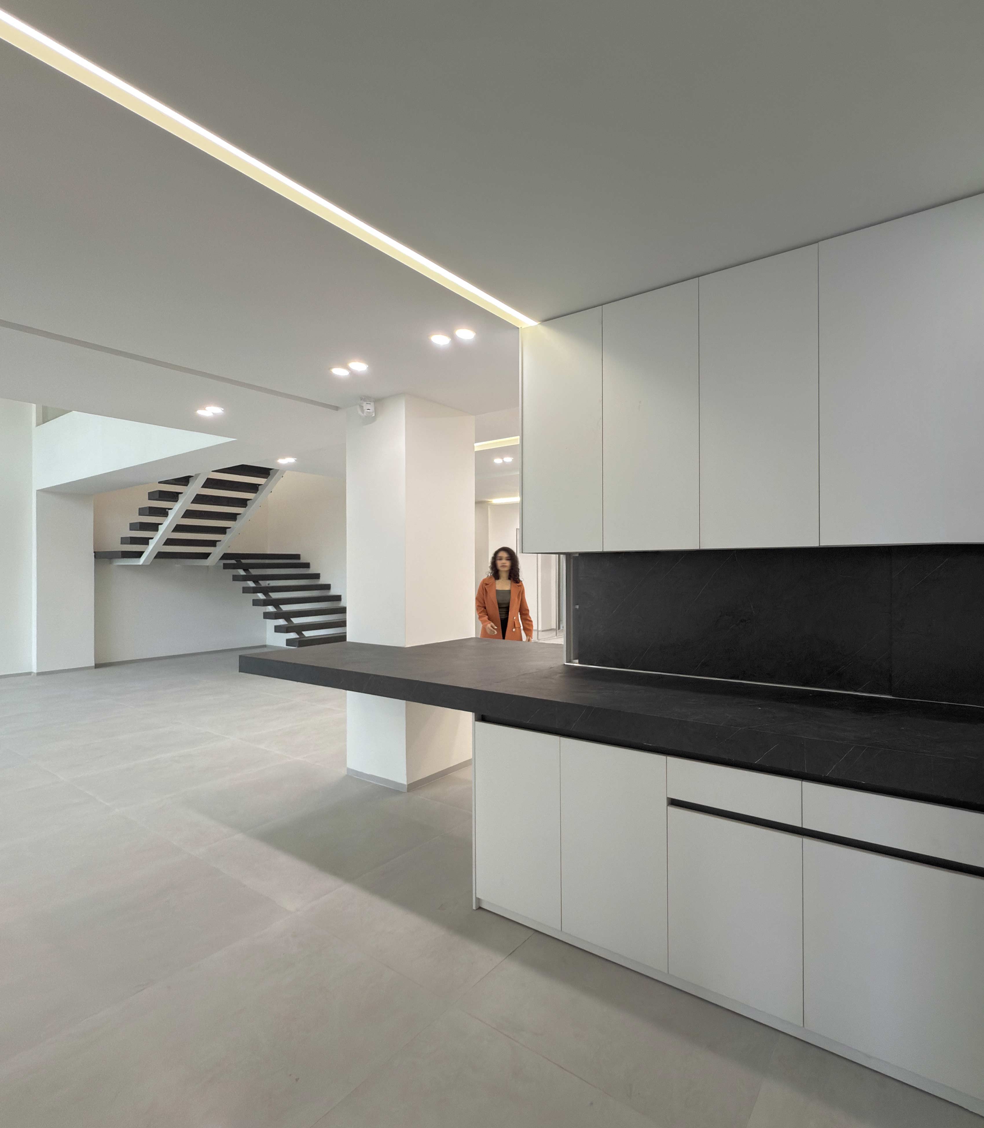 kitchen, stairs, Penthouse, Penthouse at the Jameh-Chin (Pleated Veil) Apartment
