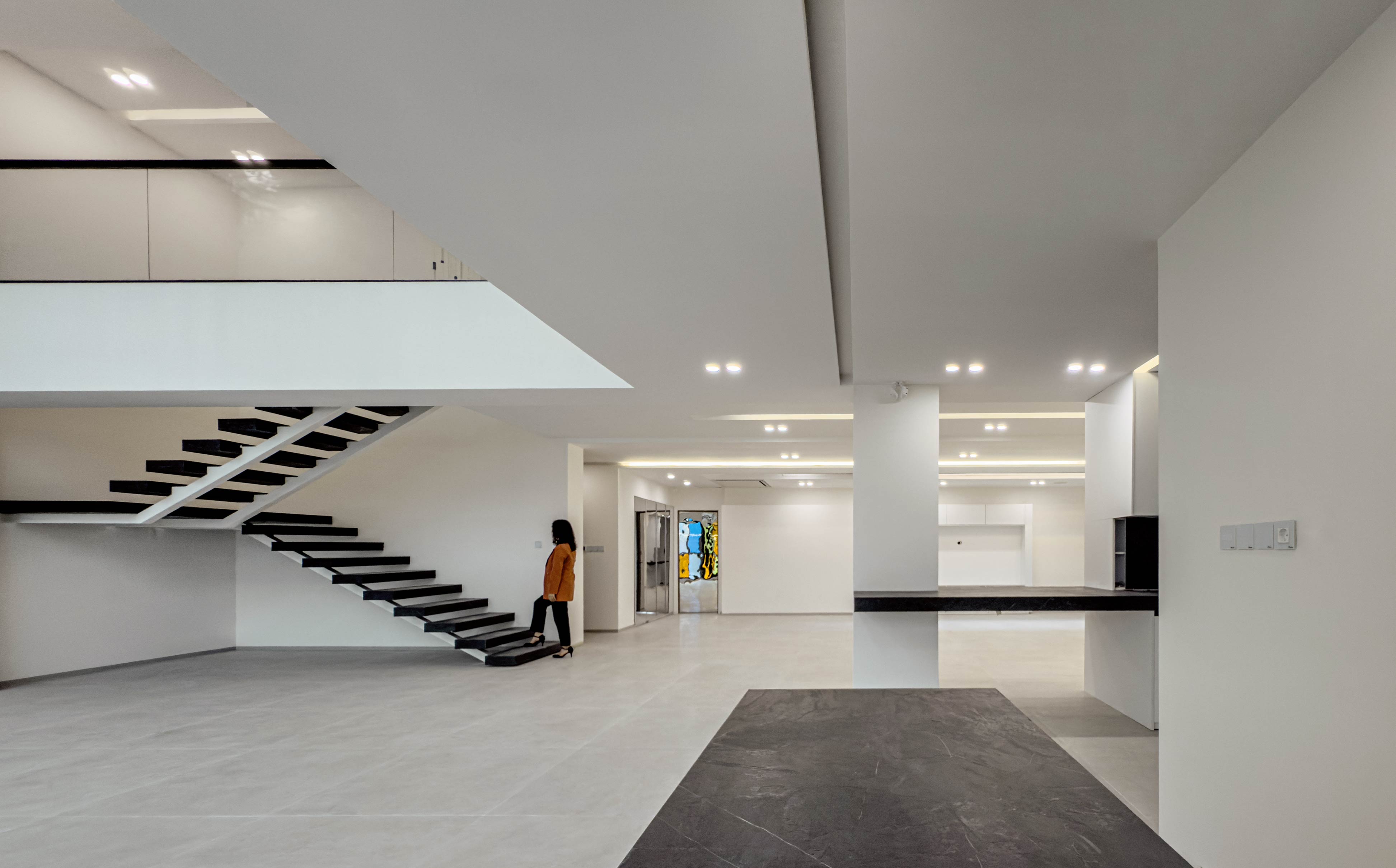 kitchen counter, stairs , Penthouse, Penthouse at the Jameh-Chin (Pleated Veil) Apartment