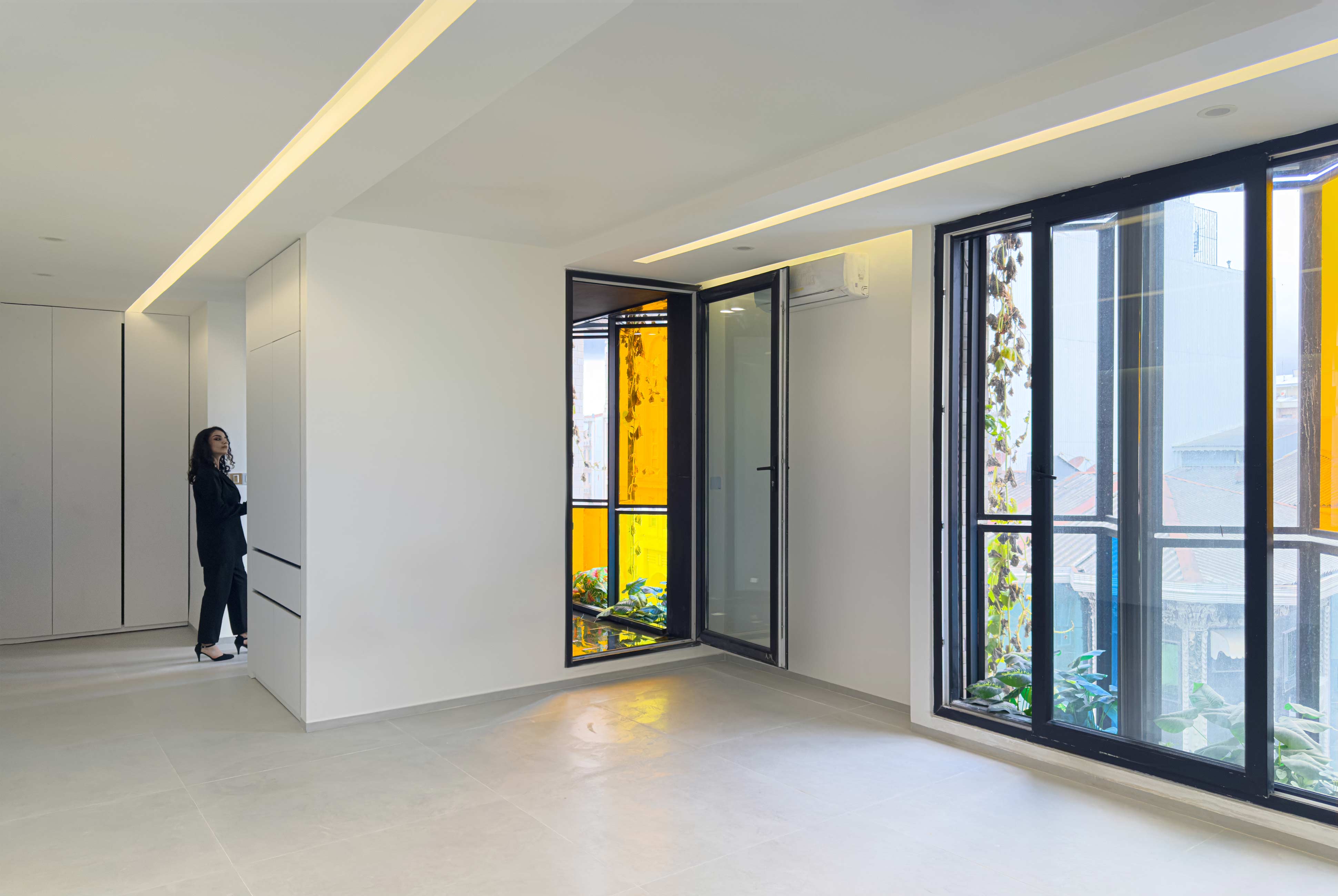 bedroom, window and balcony door, Penthouse, Penthouse at the Jameh-Chin (Pleated Veil) Apartment