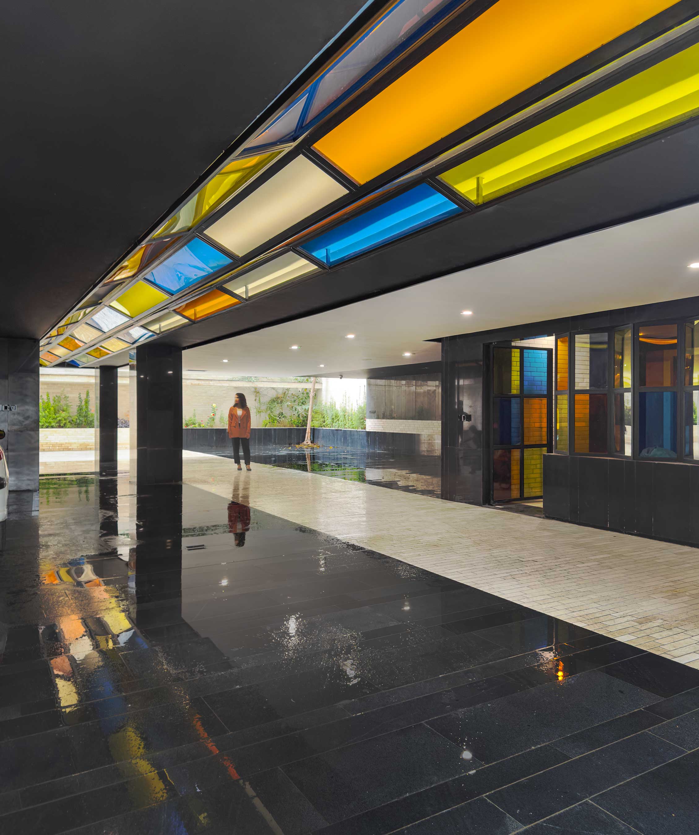 parking lot, lobby, the Jameh-Chin (Pleated Veil) Apartment,100 St, Rasht, Iran