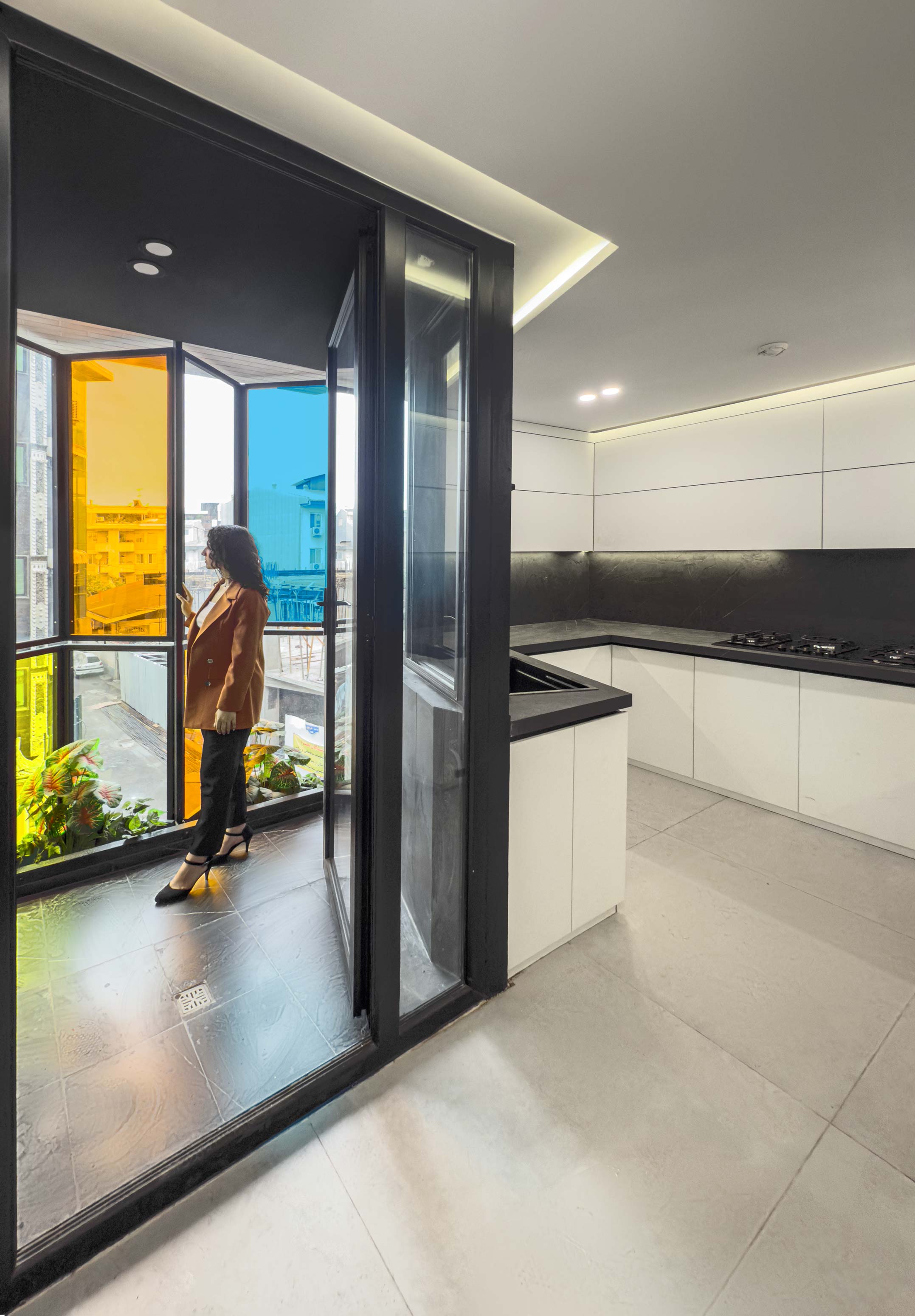 the balcony in the kitchen, the 1st and 2nd floor, the Jameh-Chin (Pleated Veil) Apartment,100 St, Rasht, Iran