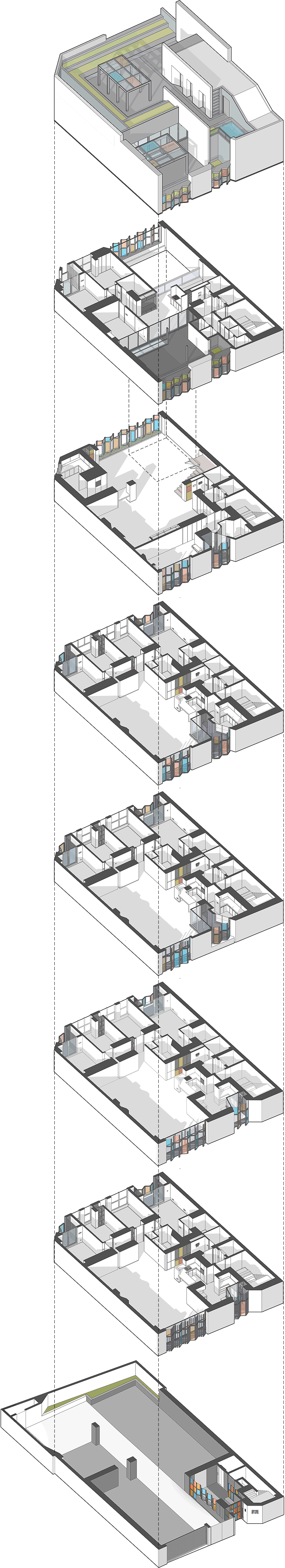 isometric, the Jameh-Chin (Pleated Veil) Apartment,100 St, Rasht, Iran