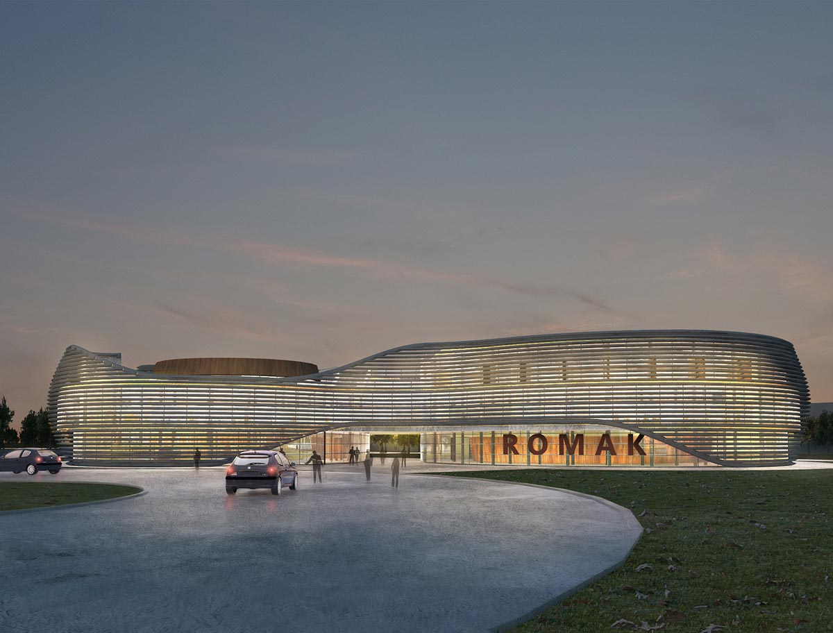 main facade, night render