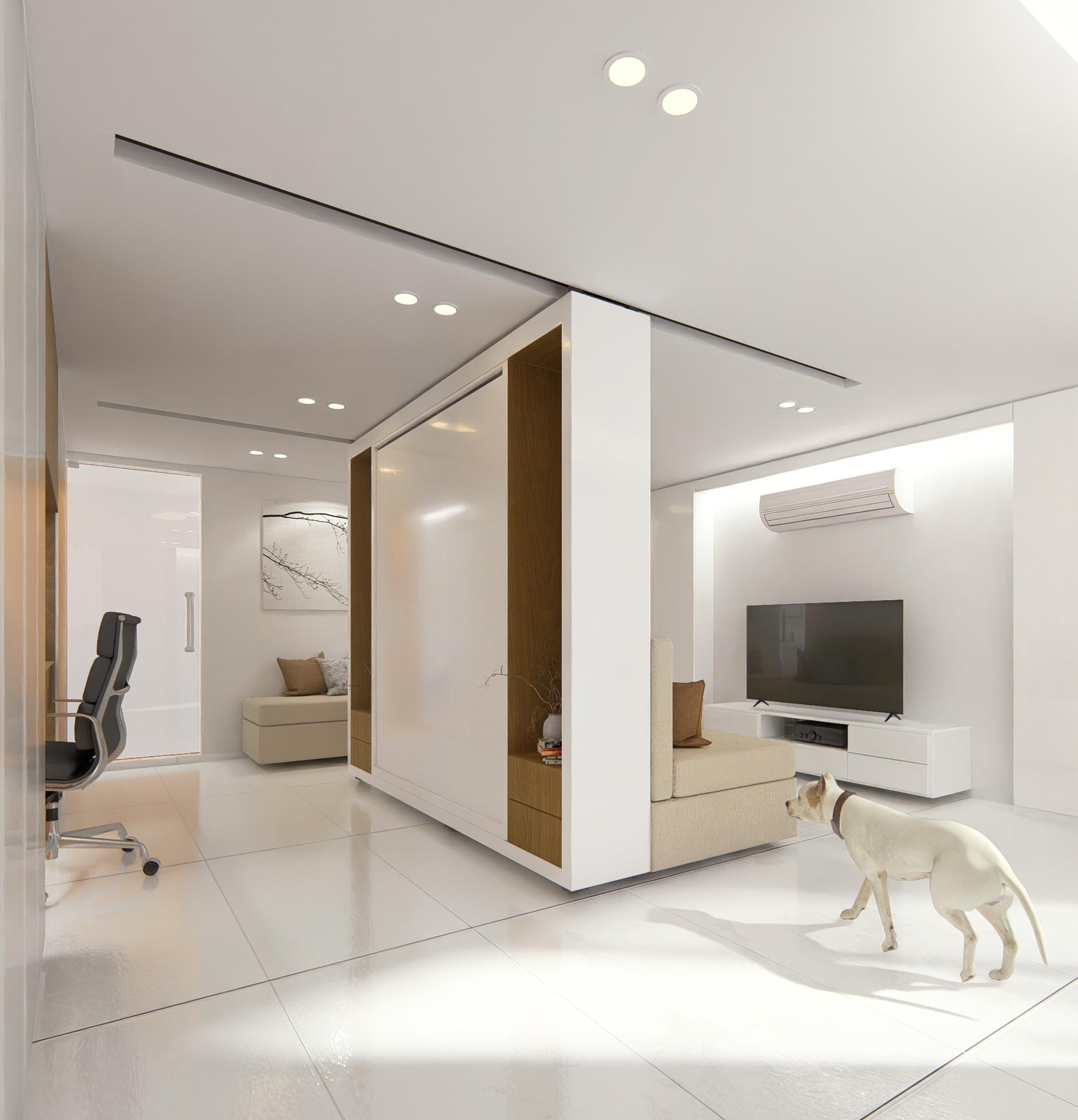 render 3 - mode 3: work time , Tiny Home that Morphs to moments