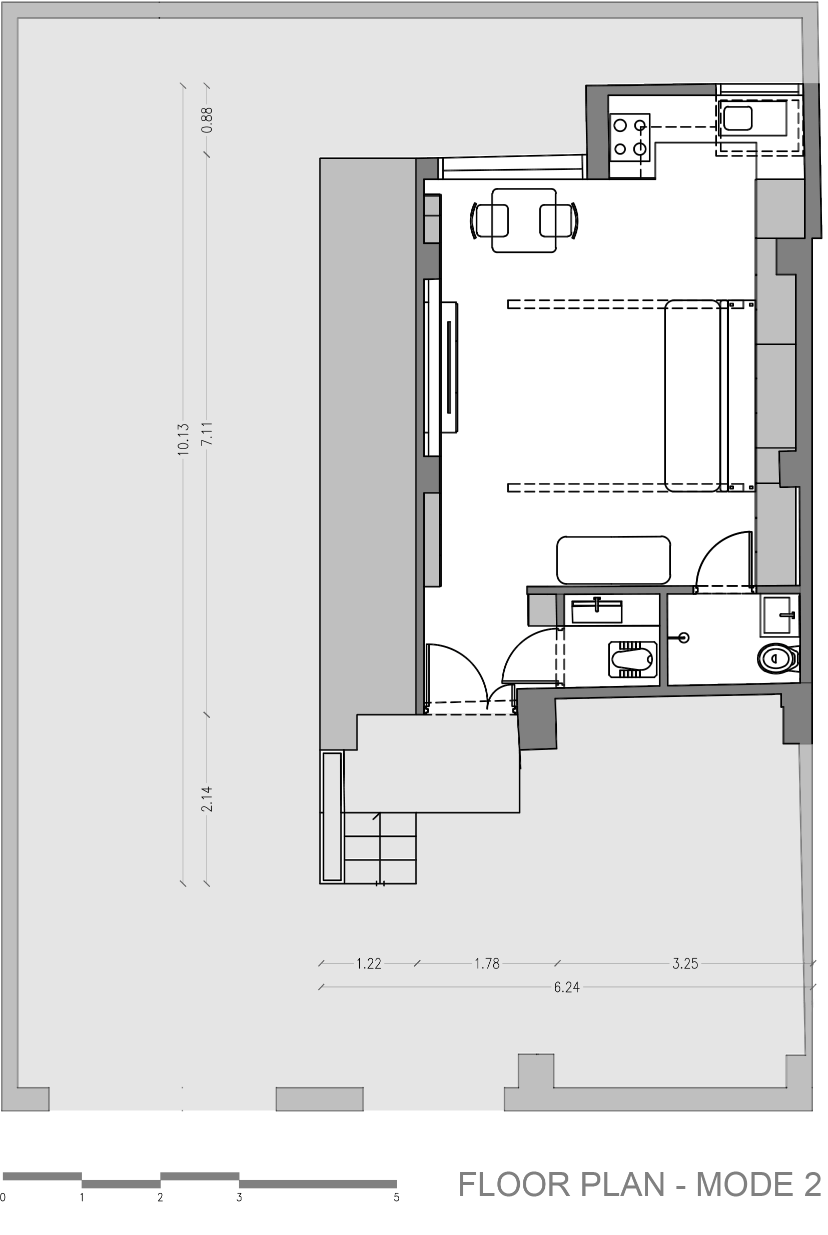 floor plan - mode 2 state , Tiny Home that Morphs to moments