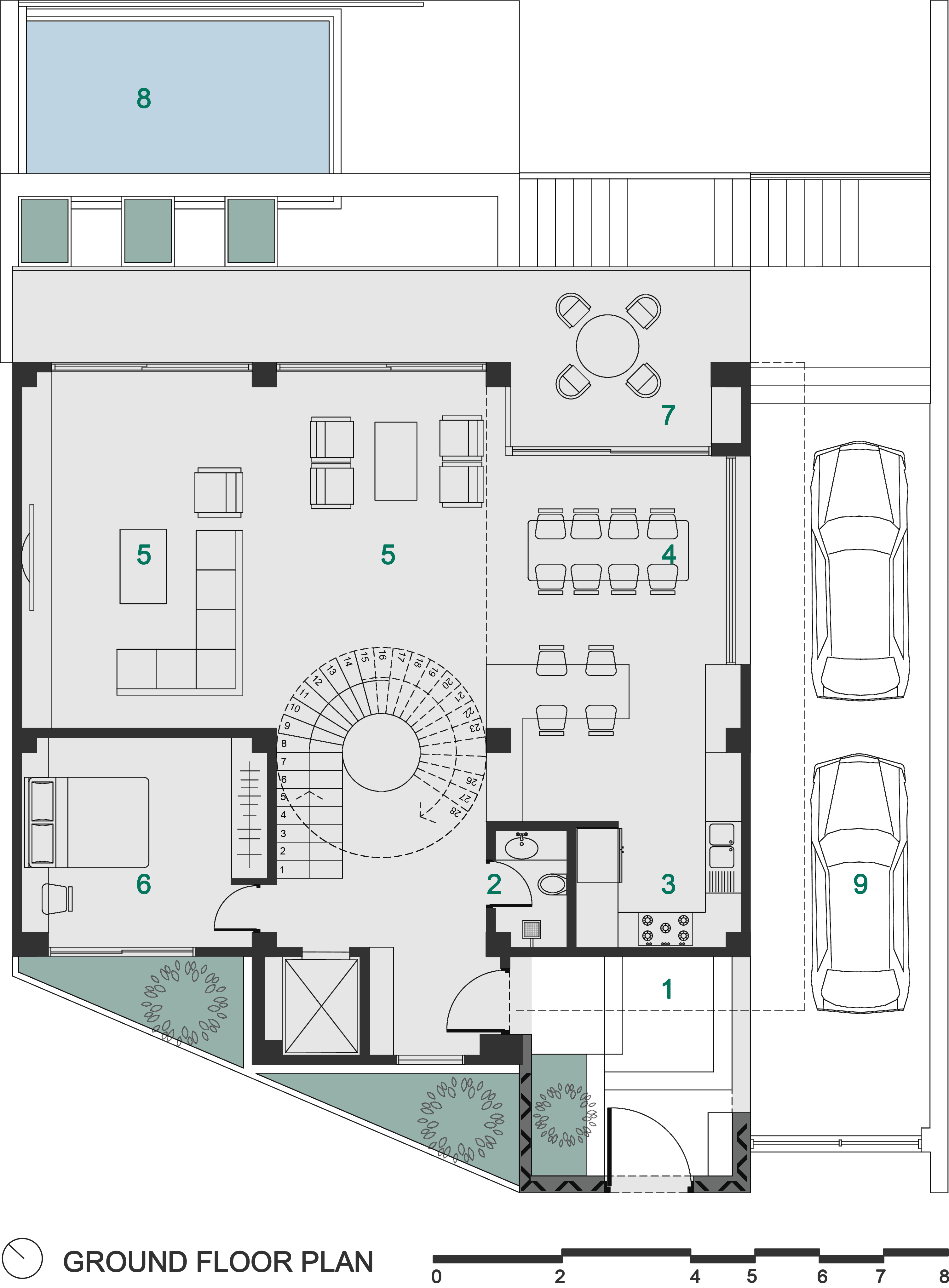 ground floor plan , project: two cubes, One villa