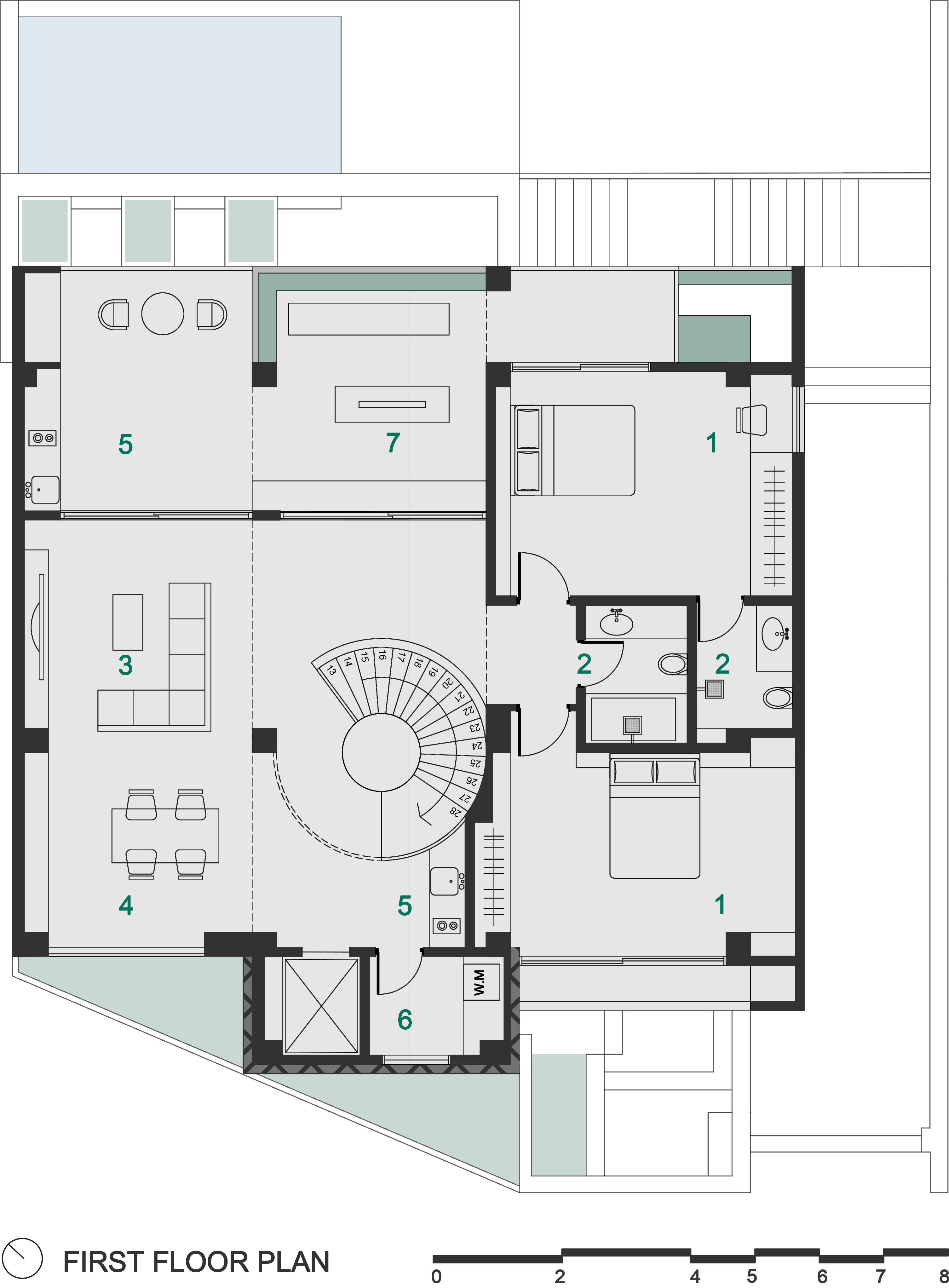 first floor plan , project: two cubes, One villa