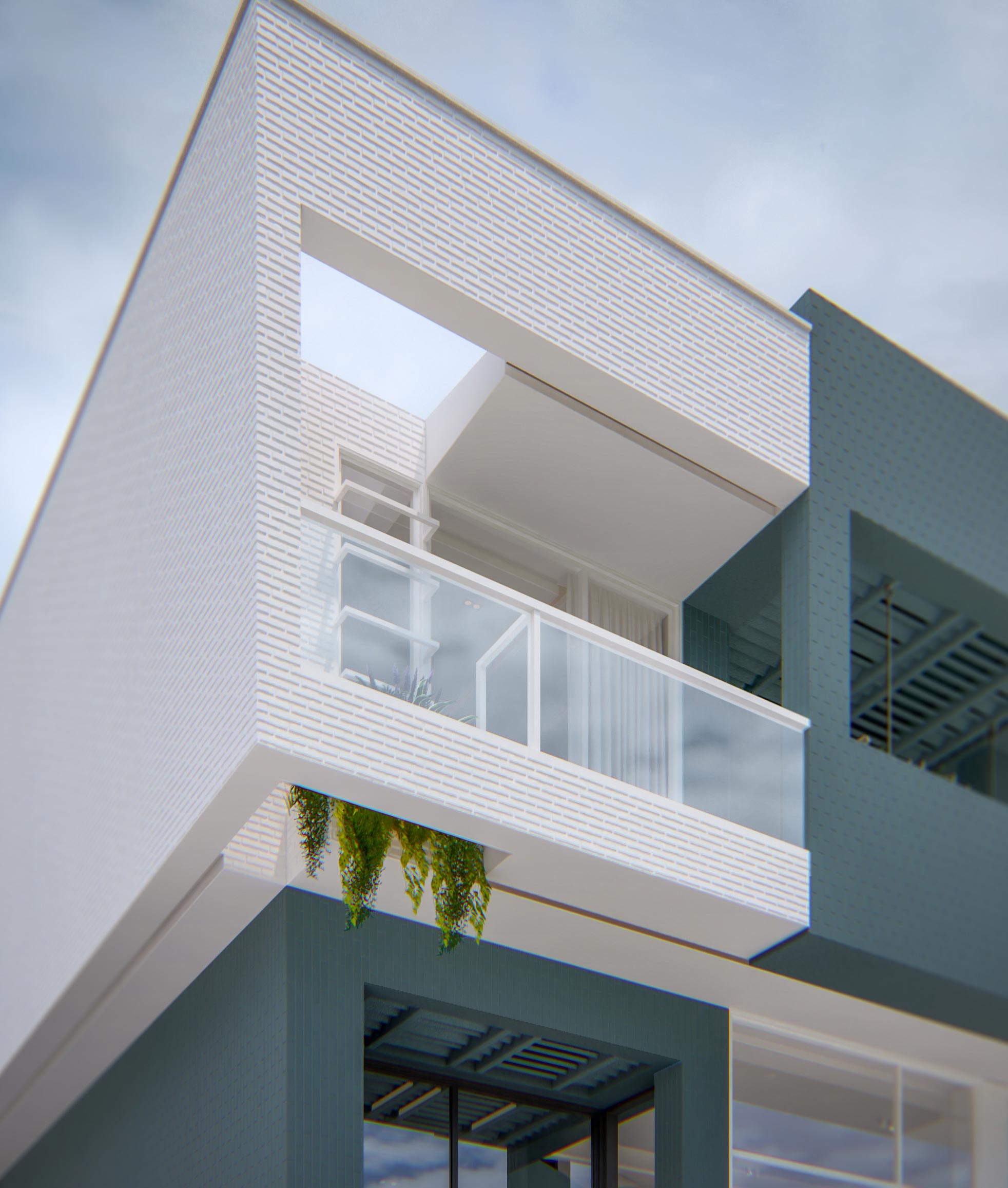 exterior view, eastrn facade closeup , project: two cubes, One villa