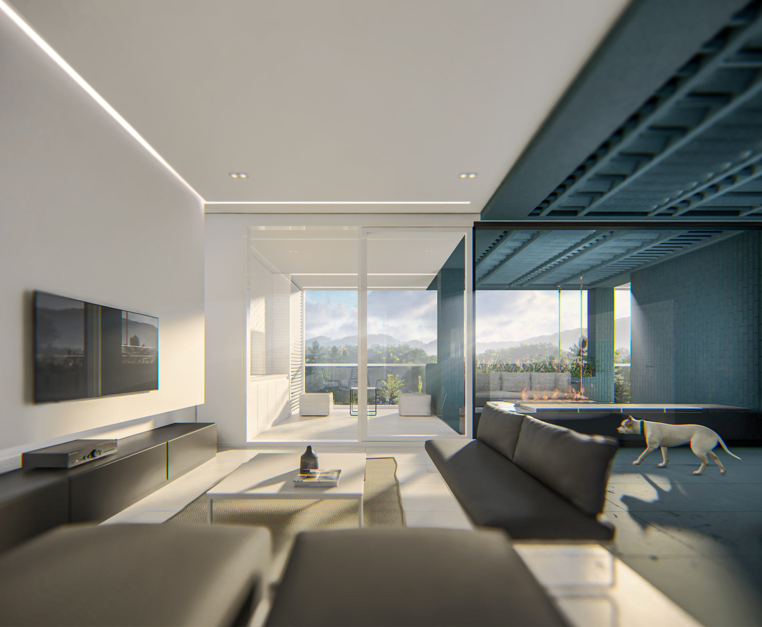 tv room + stairs , secound floor , project: two cubes, One villa