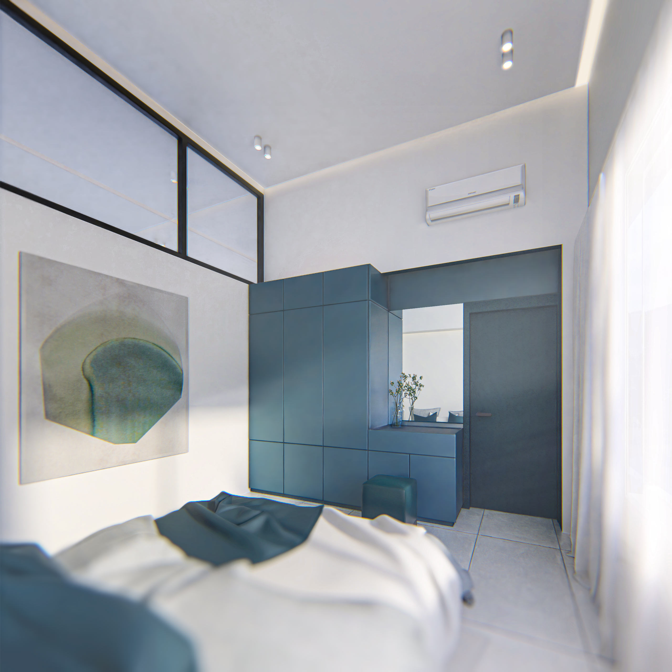 bed room, round floor, interior , project: two cubes, One villa