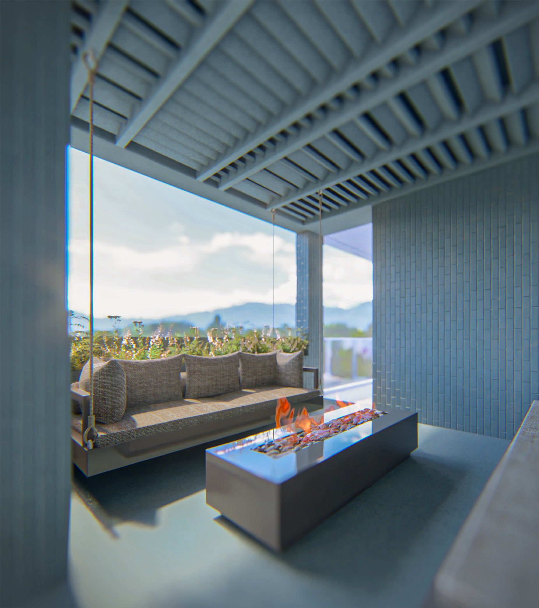 fire place, interior, secound floor , project: two cubes, One villa