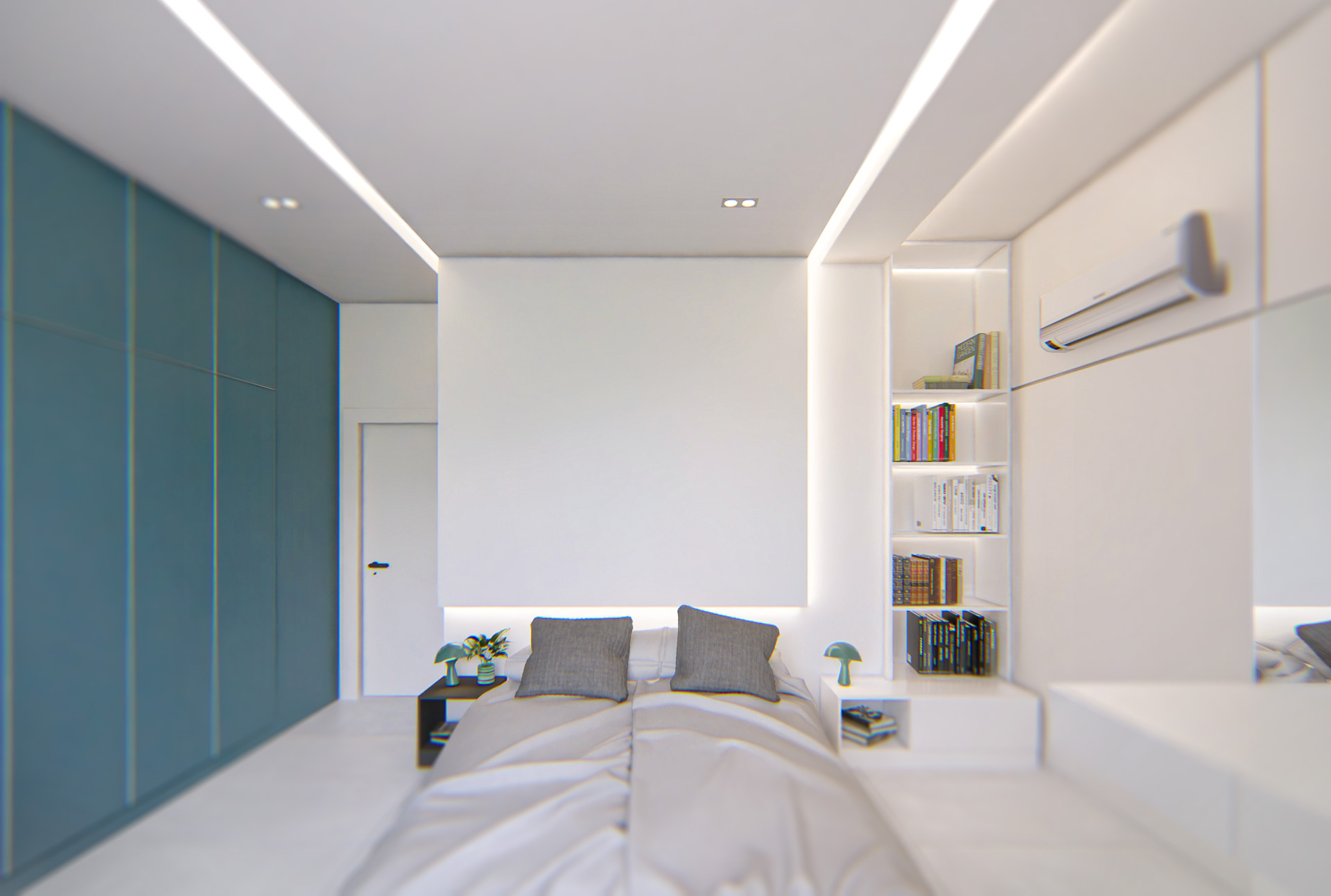 bedroom, secound floor, interior , project: two cubes, One villa