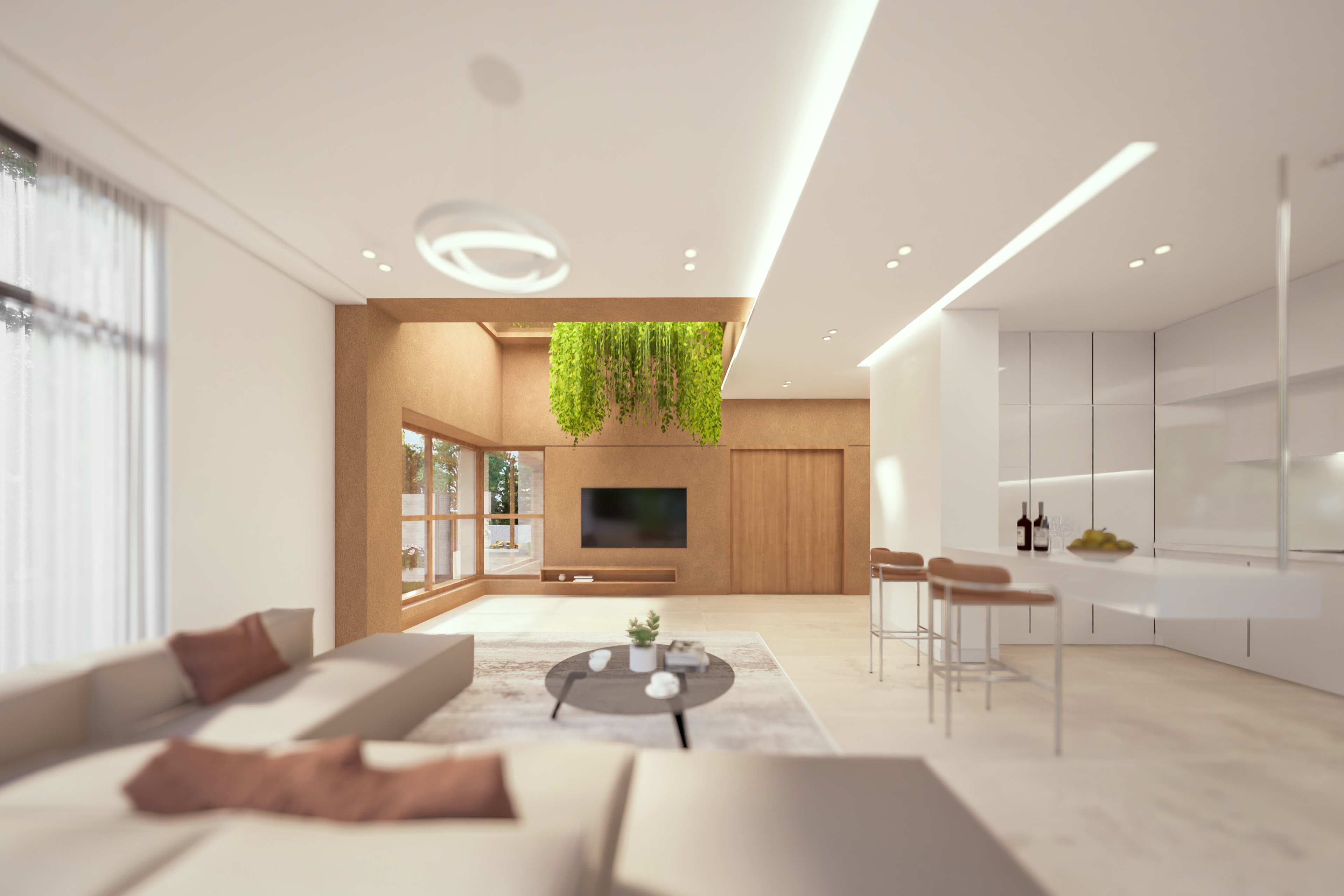 living room, ground floor, interior render, two homes & one green void