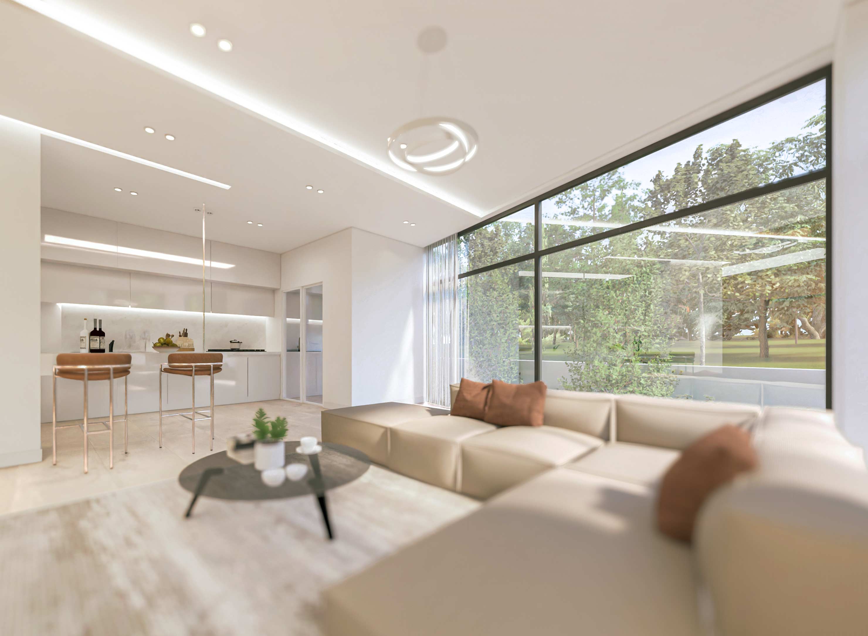 kitchen, ground floor, interior render, two homes & one green void