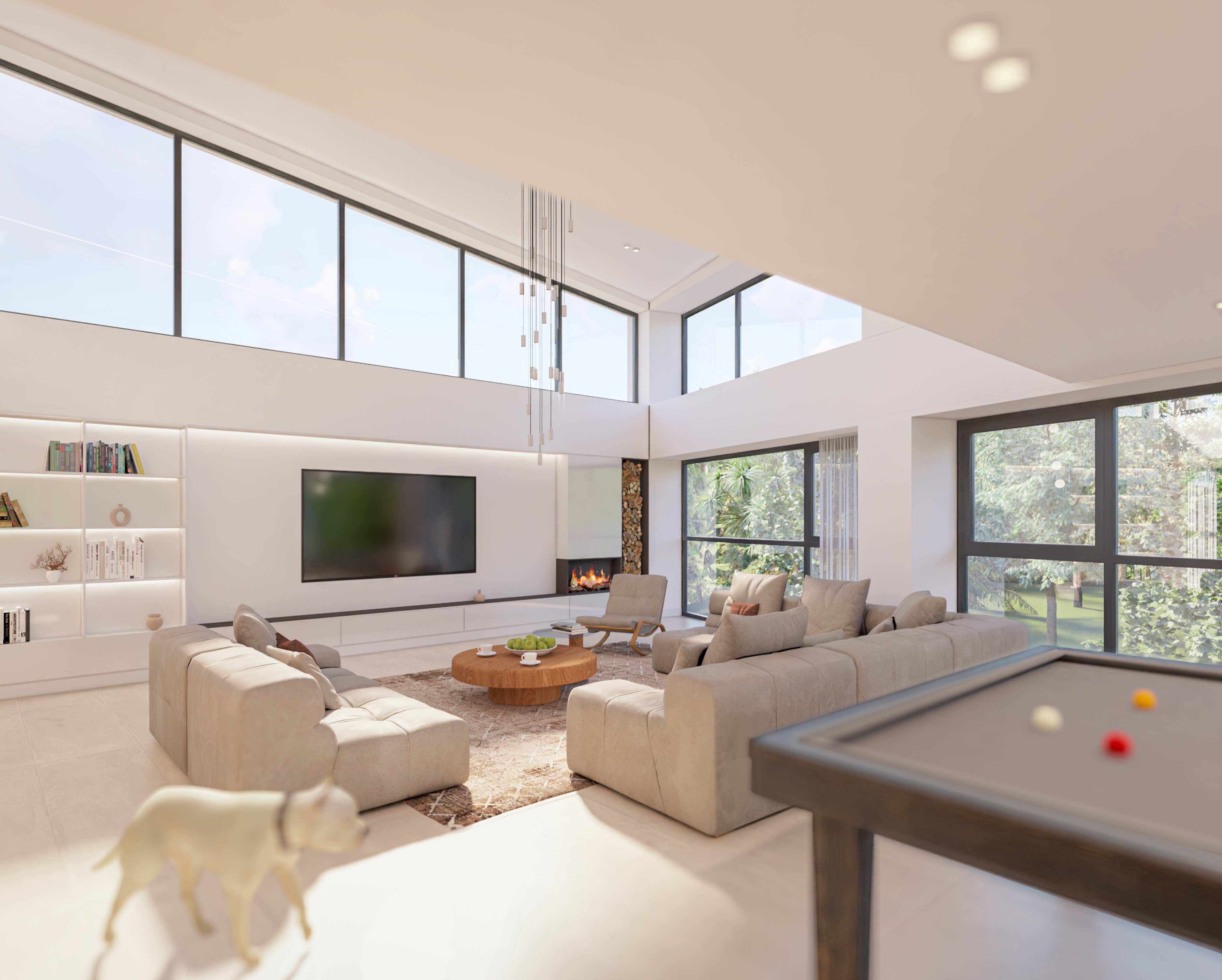 gaming room, first floor, interior render, two homes & one green void