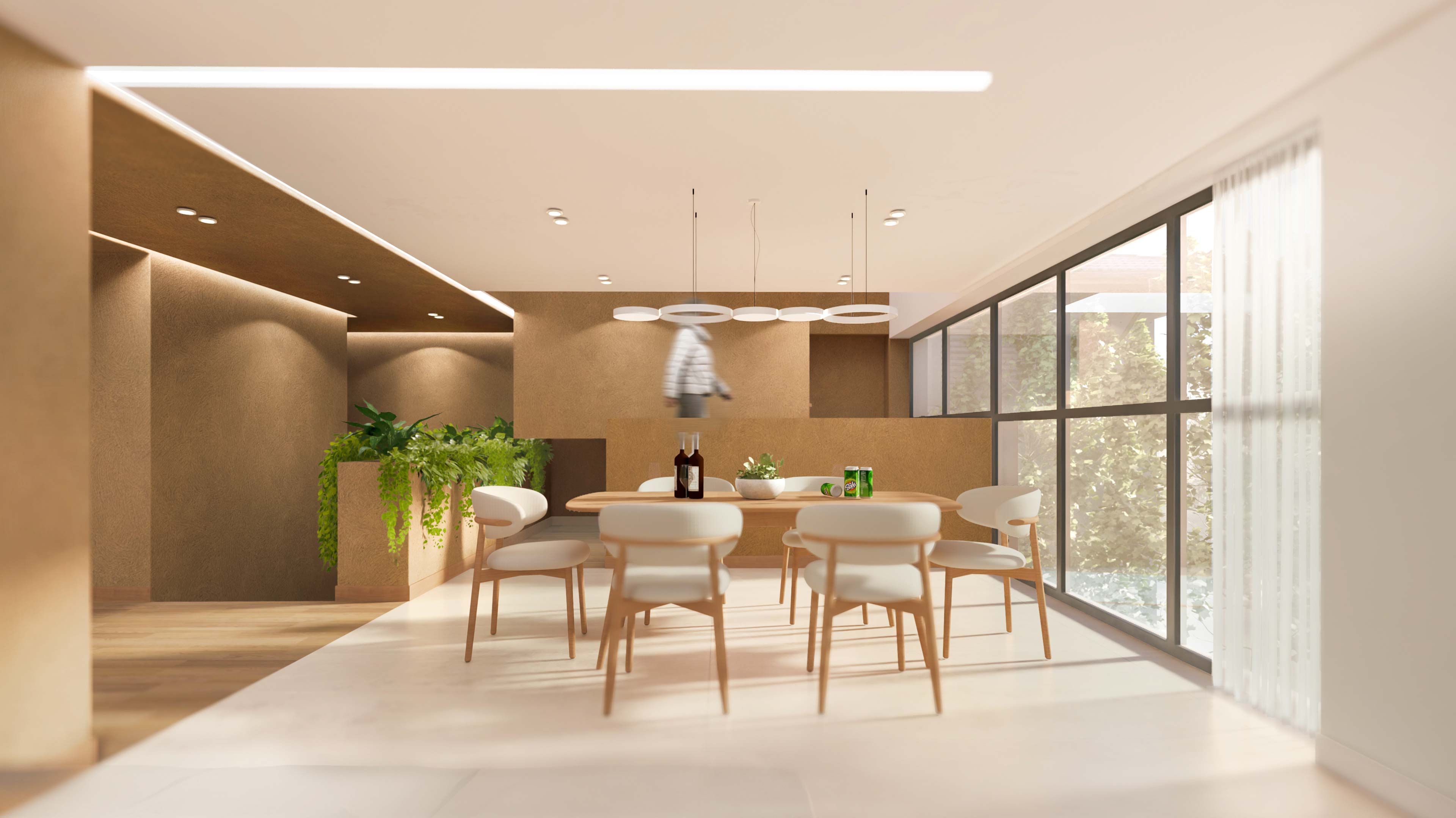 dining room, first floor, interior render, two homes & one green void