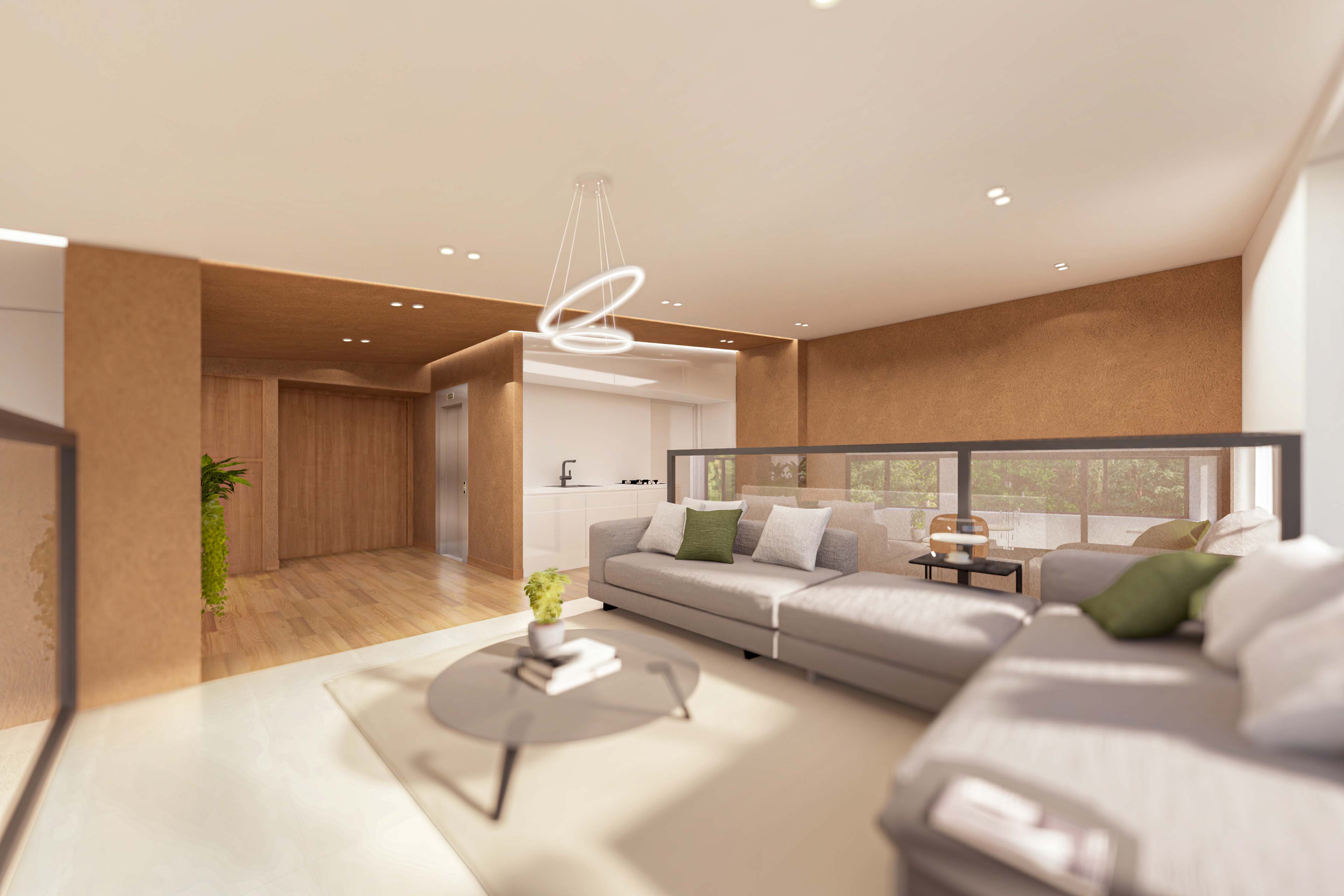 living room, second floor, interior render, two homes & one green void