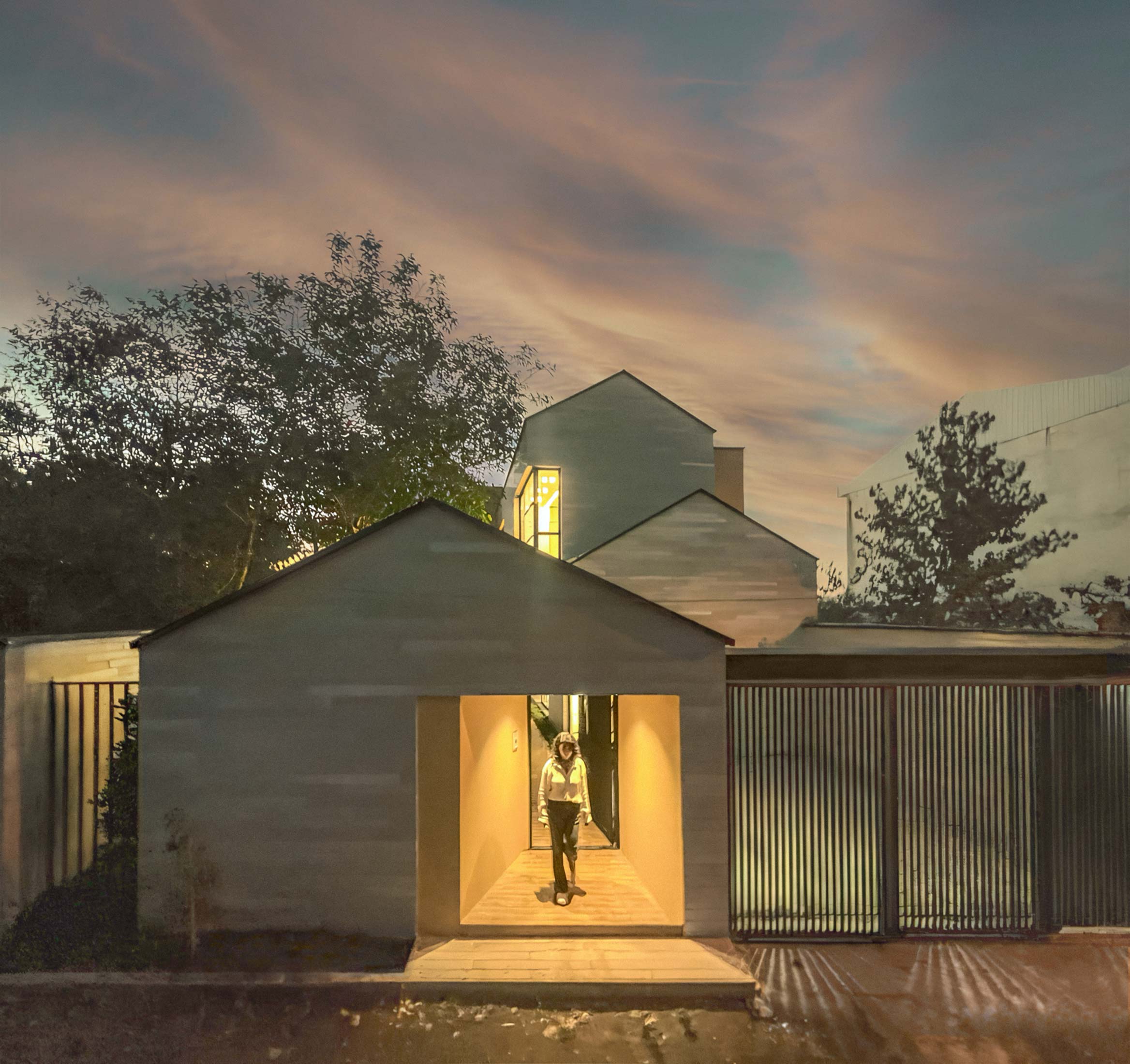 front facade , night picture Two Regions, a Villa.. An interwoven house