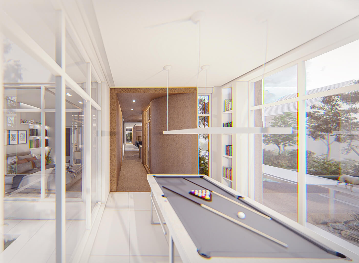 interior view , a villa between two trees