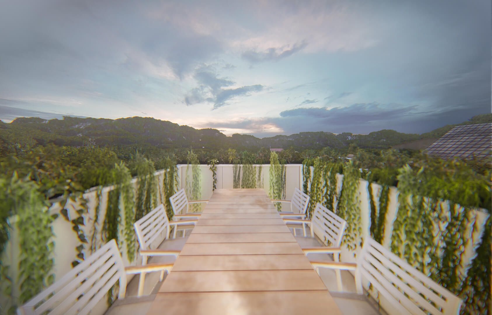 balcony , a villa between two trees