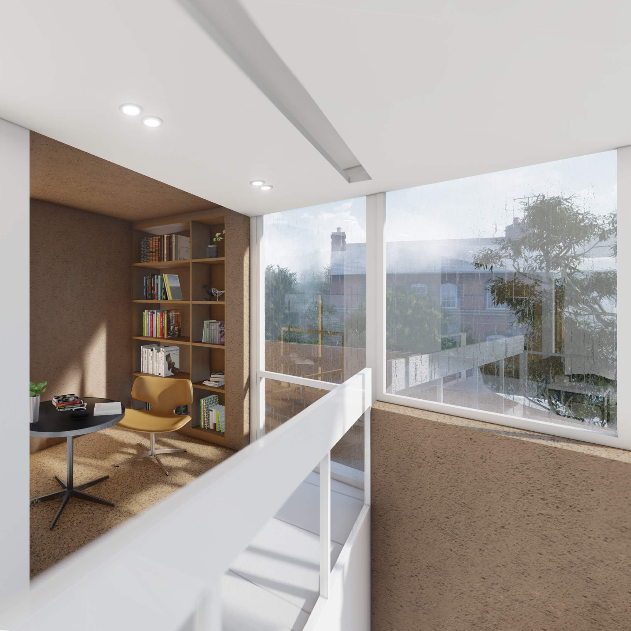 interior upper floor , a villa between two trees