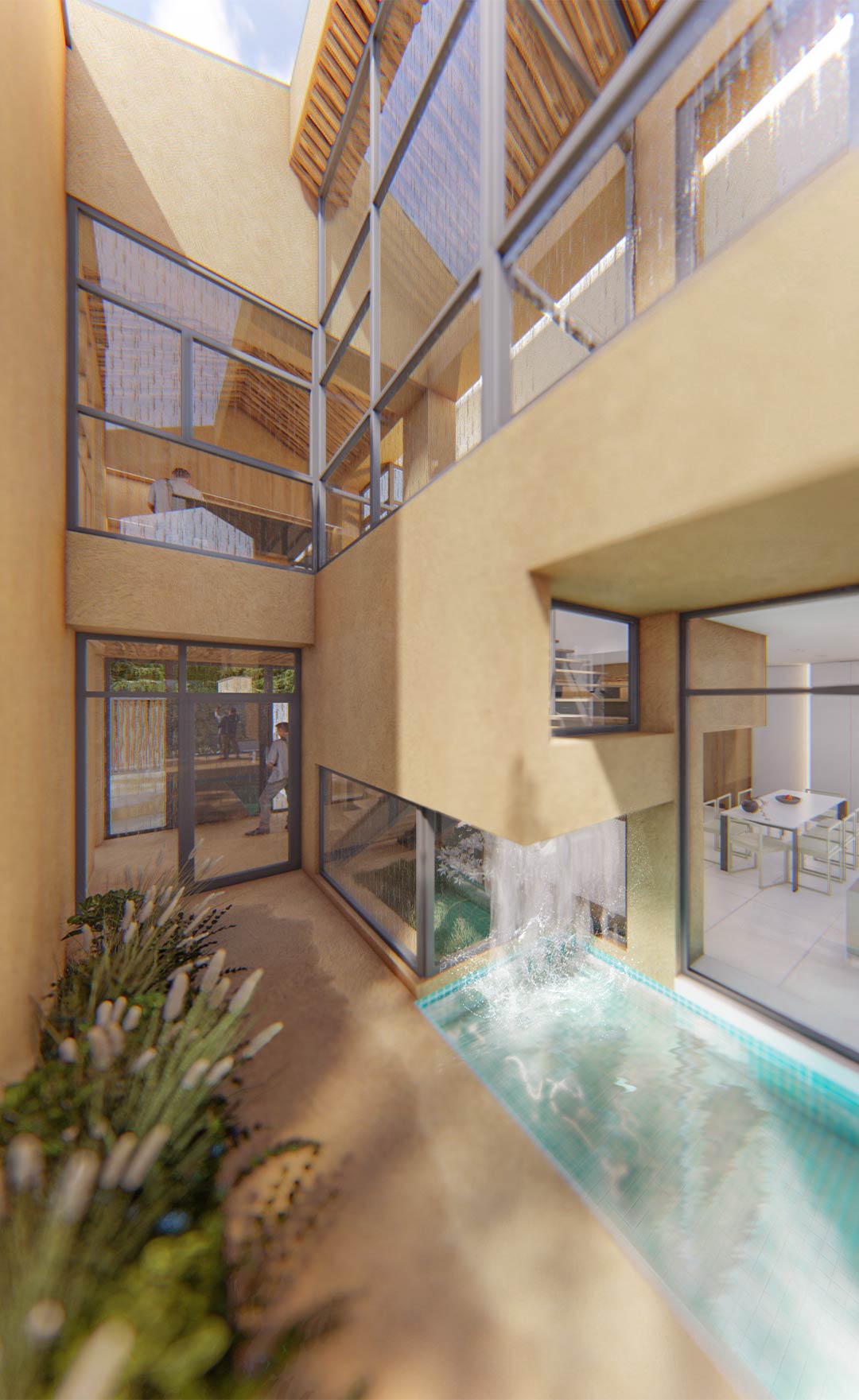 in between space, render of facade, sanjabi villa project